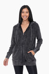 Oversized Mineral-Washed Zip-Up Hooded Jacket