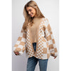 Mixed Checker Knit Drop Shoulder Cardigan