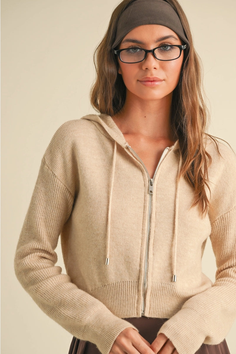 Zip Up Knit Sweater Hoodie