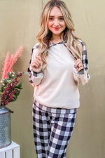 Drawstring Hooded Top and Plaid Pants Lounge Set