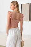 Ruffled Cap Sleeve Square Neck Crop Top