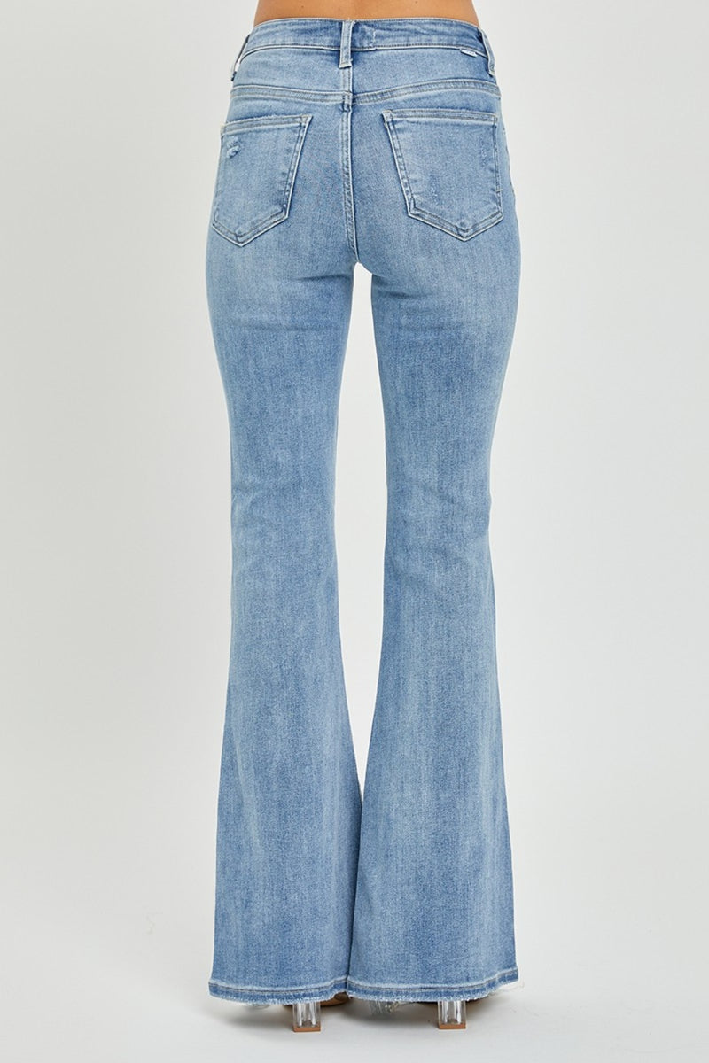 Risen Full Size High Rise Frayed Hem Flare Jeans