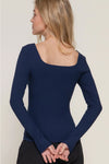 Long Sleeve Square Neck Double Layer Ribbed Knit Top