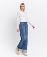 Vervet by Flying Monkey High Rise Cuffed Panel Baggy Wide Jeans