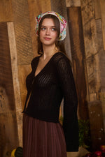 Bell Sleeve Front Button Crochet Knit Cardigan