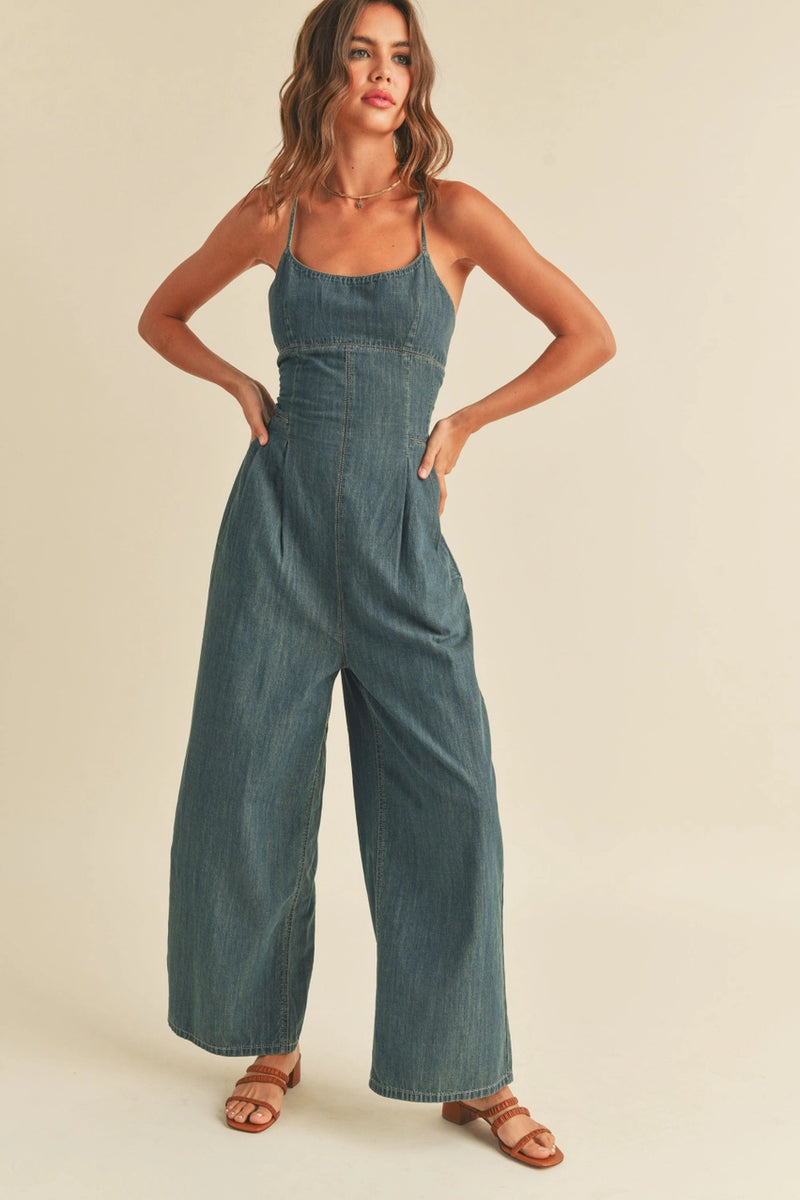 Take It In Washed Denim Jumpsuit