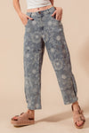 So Me Mid Rise Floral Denim Barrel Jeans