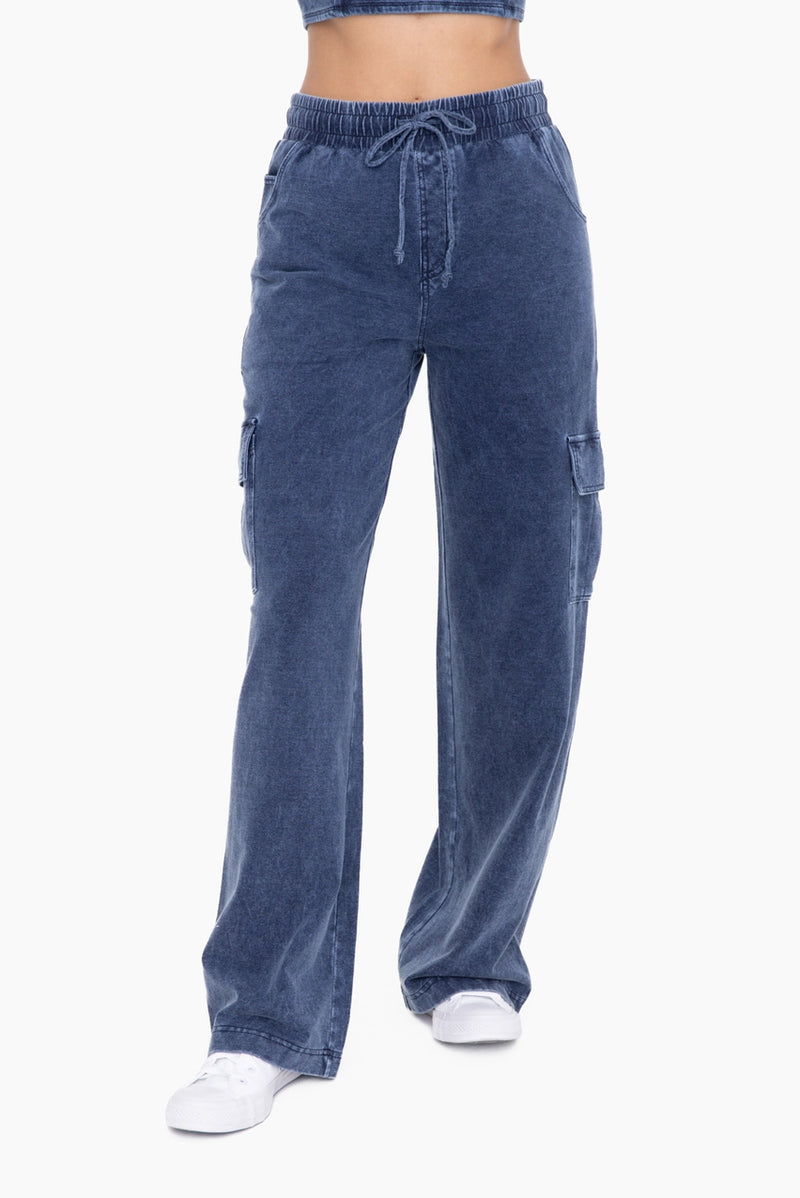 Mineral Wash Wide Leg Cotton Cargo Pants