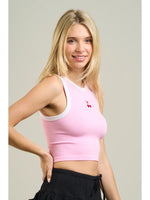 Contrast Binding Cherry Embroidery Top