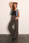 Cello Brown Washed High Rise Wide Leg Jeans