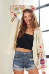 Plus Size Contrast Crochet Open Front Long Sleeve Cardigan