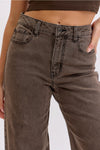 Cello Brown Washed High Rise Wide Leg Jeans