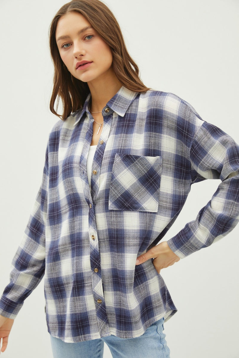 Plaid Flannel Button Down Shirt with Chest Pocket