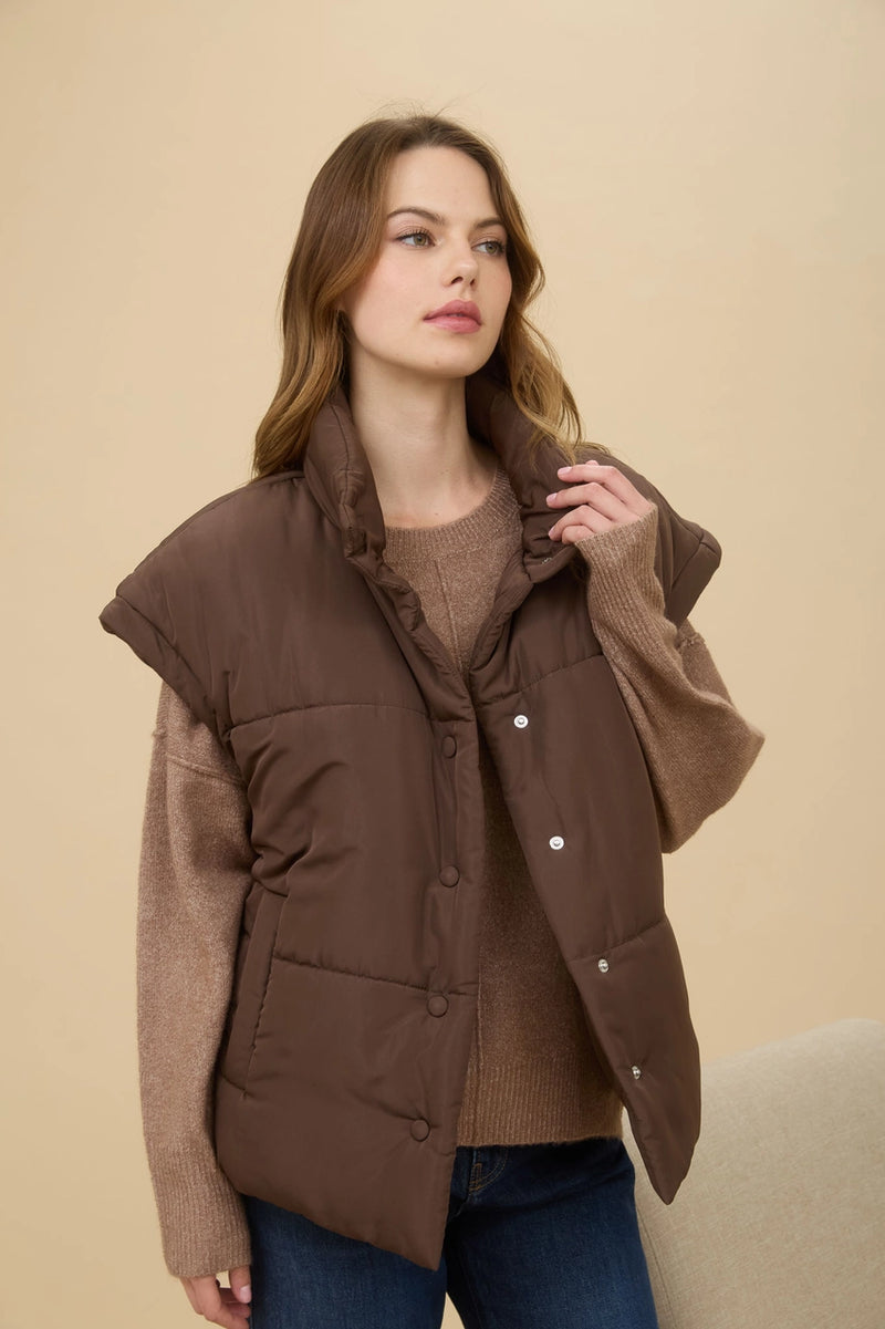 Oversized Snap Button Puffer Vest