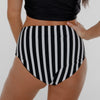 Black/Black & White Stripe Reversible Mid Rise Swim Bottoms