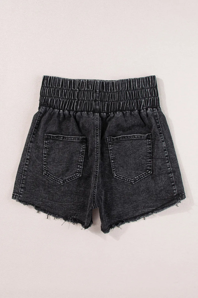 High Waist Raw Hem Denim Shorts