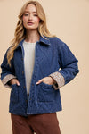 Quilted Printed Lining Snap Down Denim Jacket