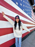 USA Chenille Patch Faux Fur Pom C.C Beanie