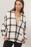 Plaid Long Sleeve Jacket with Side Slit Pockets