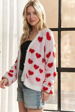 Fuzzy Heart Button Down Cardigan