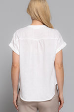 Dolman Short Sleeve Button Down Linen Effect Top