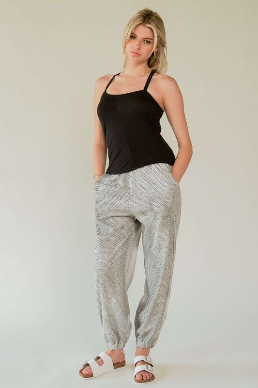 Davi & Dani Rhinestone Elastic Waist Joggers