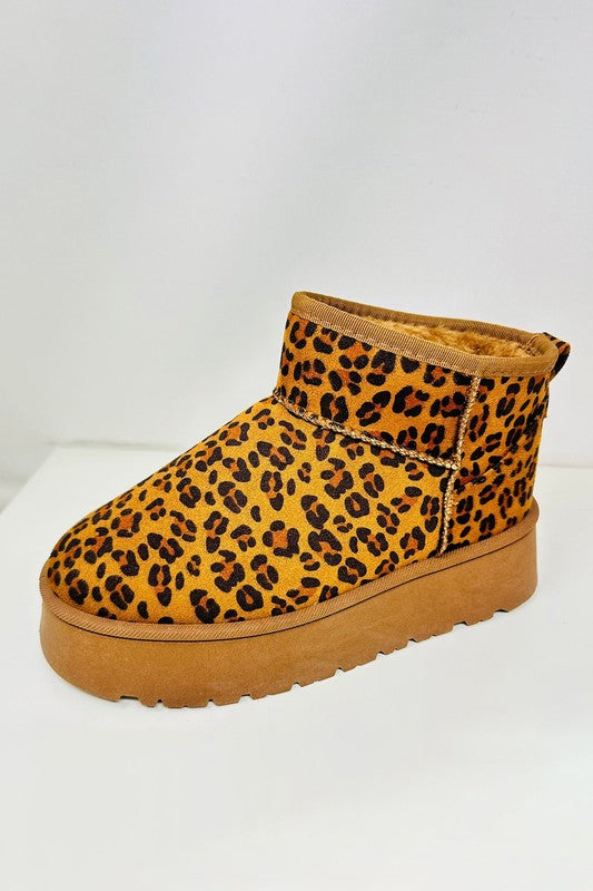 Leopard Suede Round Toe Platform Booties