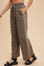 Drawstring Checkered Wide Leg Pants