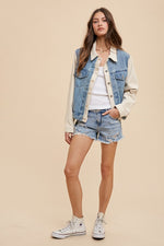 Collared Neck Double Placket Denim Jacket