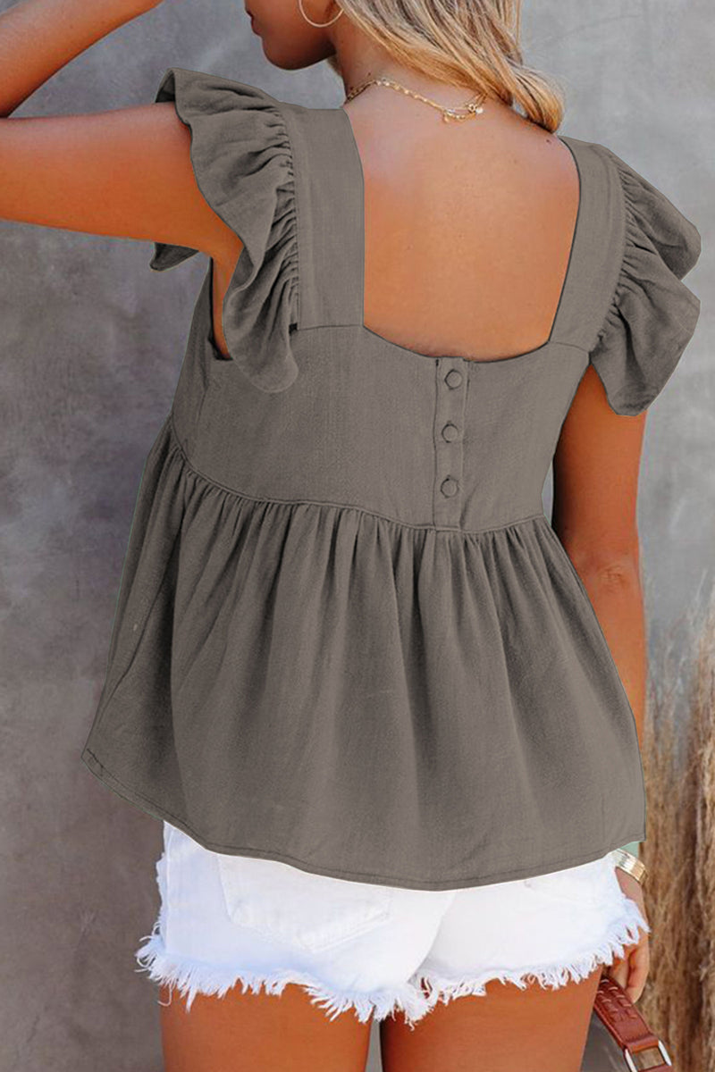 Ruffled Square Neck Cap Sleeve Blouse