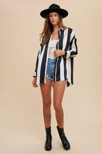 Striped Dropped Shoulder Button Up Shirt