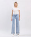 Lovervet by VERVET High Rise Carpenter Pocket Cuffed Wide Leg Jeans