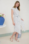 Stripe Collared Button Down Belt Tie Shirt Dress