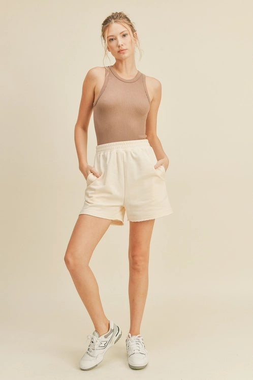Cream High Waist Sweat Shorts