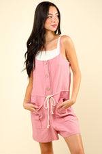 Half Button Drawstring Sleeveless Romper