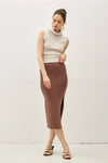 Ribbed Knit Sweater Midi Skirt with Side Slit