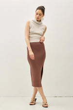 Ribbed Knit Sweater Midi Skirt with Side Slit