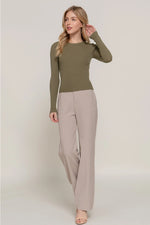 Long Sleeve Crew Neck Viscose Rib Sweater