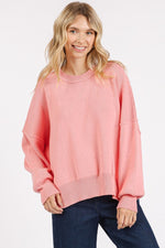 Side Slit Round Neck Drop Shoulder Sweater