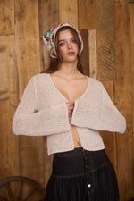 Bell Sleeve Front Button Crochet Knit Cardigan