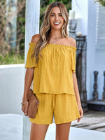 Off-Shoulder Short Sleeve Top and Tied Shorts Set