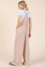 Knot Straps Wide Leg Ribbed Overalls with Pockets