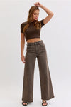 Cello Brown Washed High Rise Wide Leg Jeans