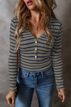 Striped V-Neck Long Sleeve Top