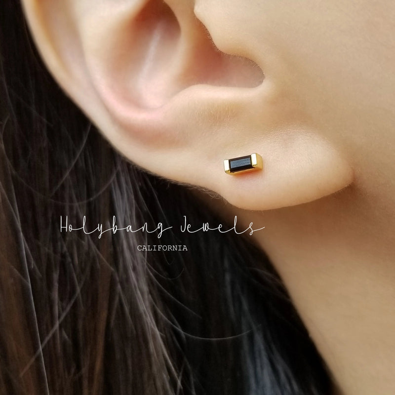 Black Baguette Stud Earrings