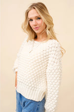 Bubble Textured Crew Neck Pullover Sweater