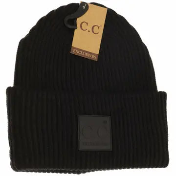 Solid Ribbed C.C Beanie with Rubber Patch