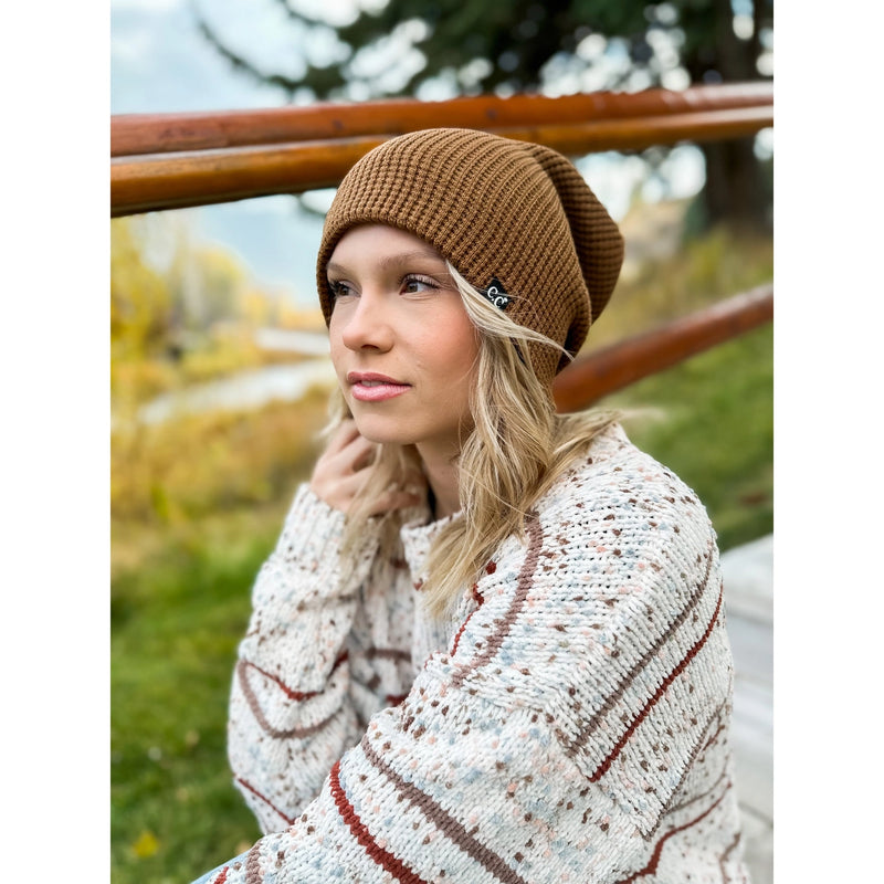 Unisex Waffle Knit Cuffed/Slouchy C.C Beanie