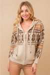 Aztec Geo Pattern Zip Up Hooded Sweater Jacket