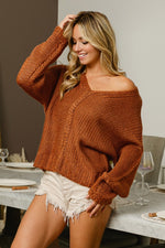 V-Neck Cable Knit Sweater